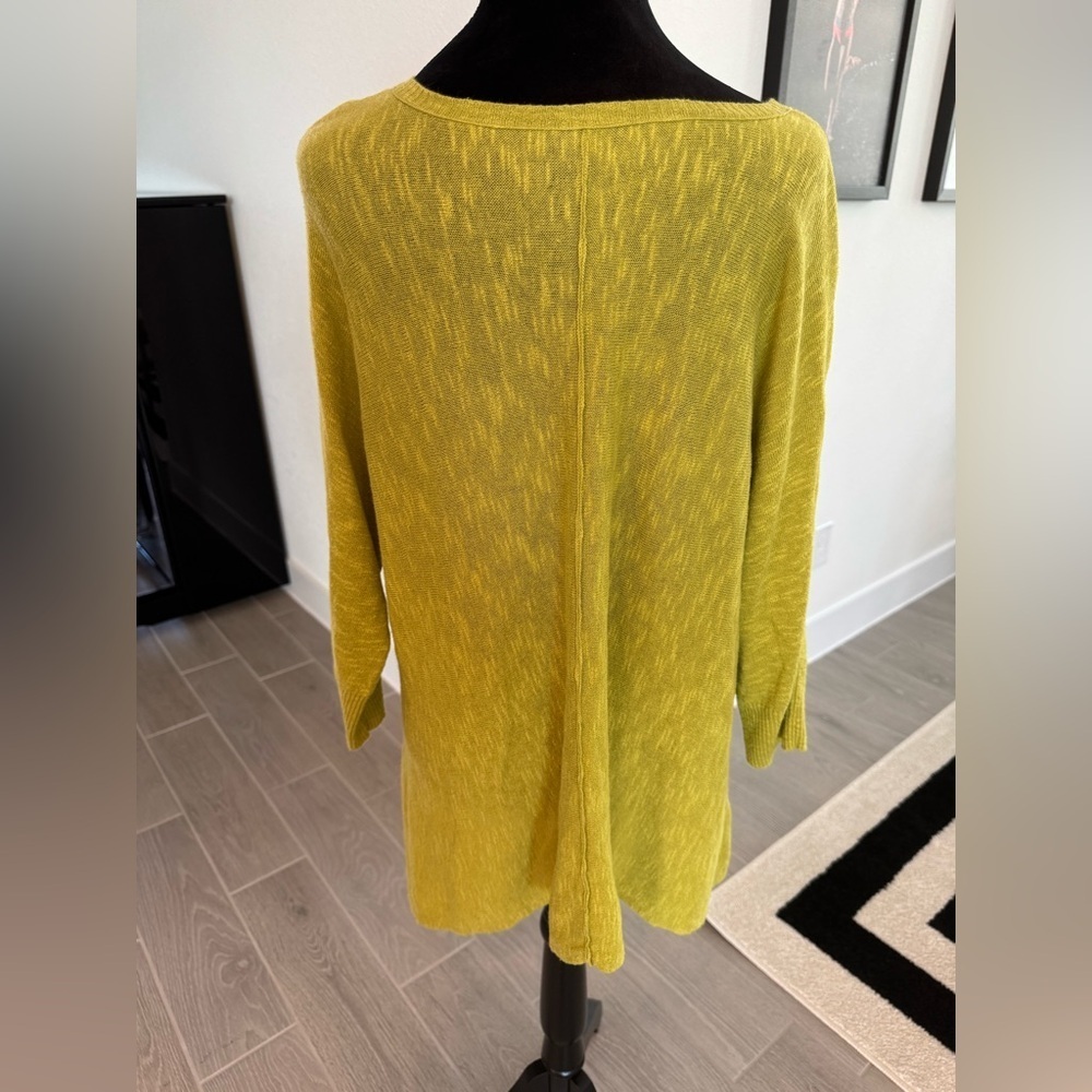 EILEEN FISHER Organic Linen Cotton Spring Chartreuse Green Lagenlook Drapey Top - Picture 2 of 5